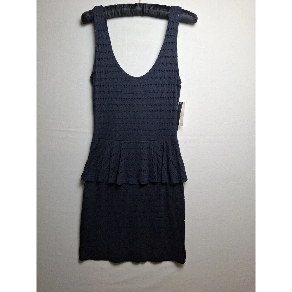 AQUA Bloomingdale's Eyelet Lace Peplum Dress Dark Navy Blue Size S NWT